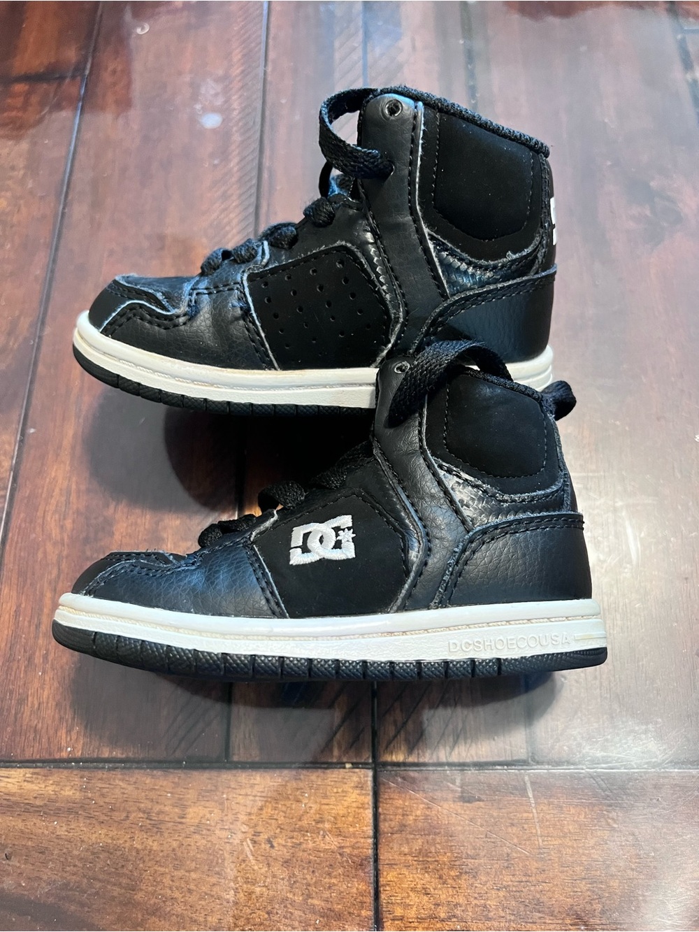 DC Kids Black High-Top Skate Sneakers with White Logo